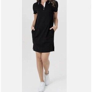 NEW Renuar Polo Dress Women Large Black Preppy Quiet Luxury Travel Minimal